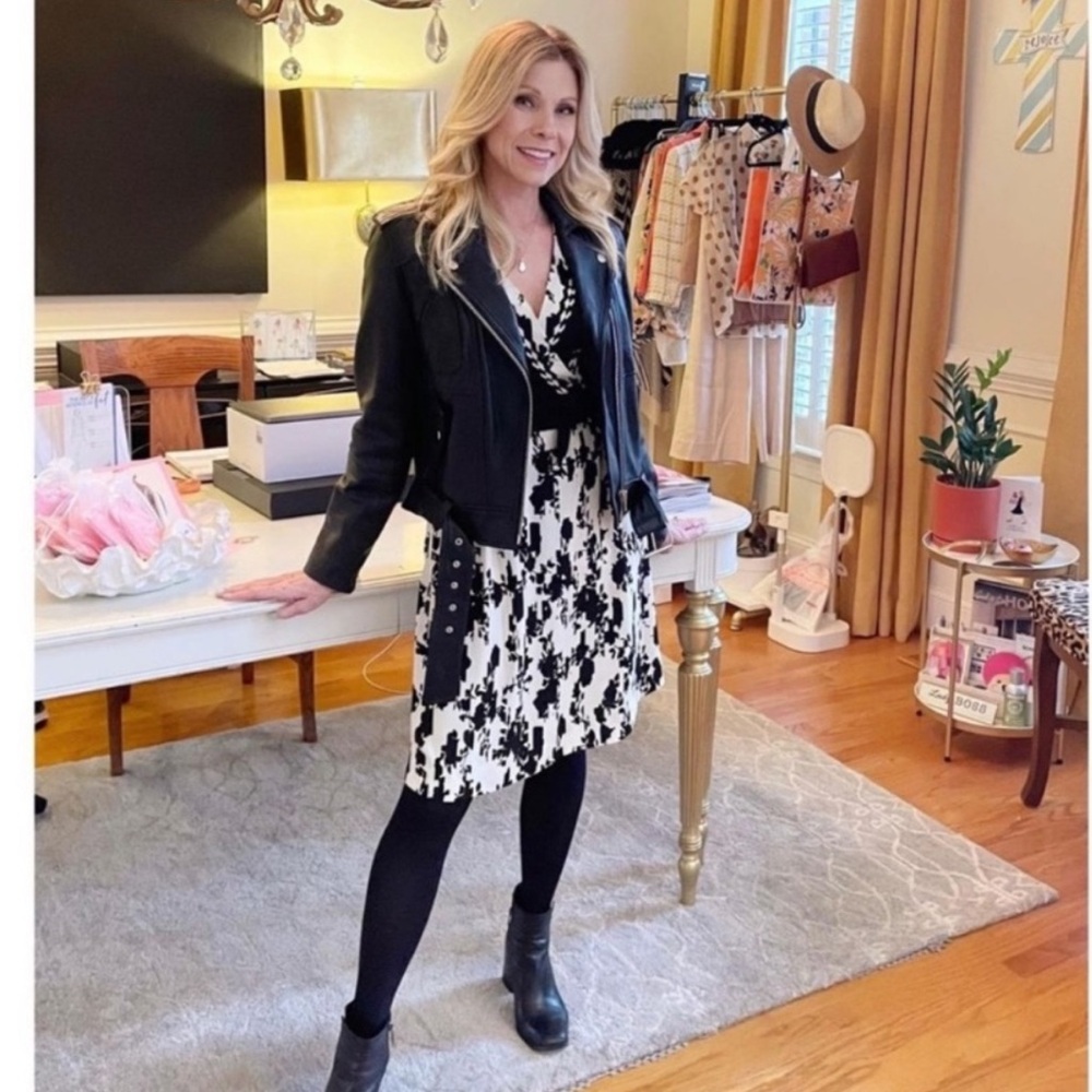 CAbi X-Factor Black and White Floral Midi Dress